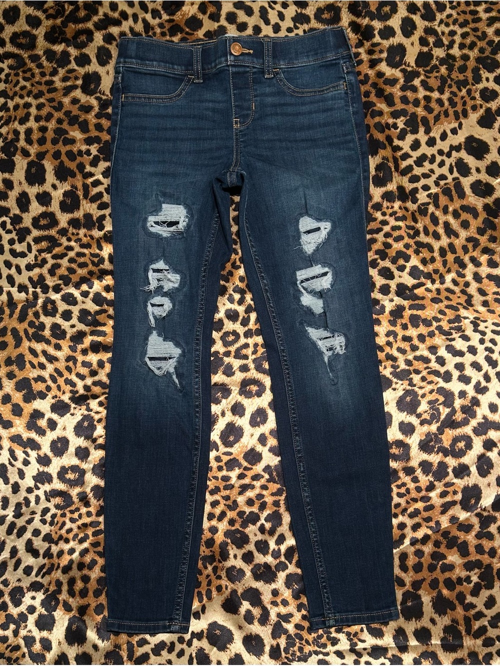 Abercrombie Kids Girls Dark Wash Mid Rise Distressed Skinny Jeggings